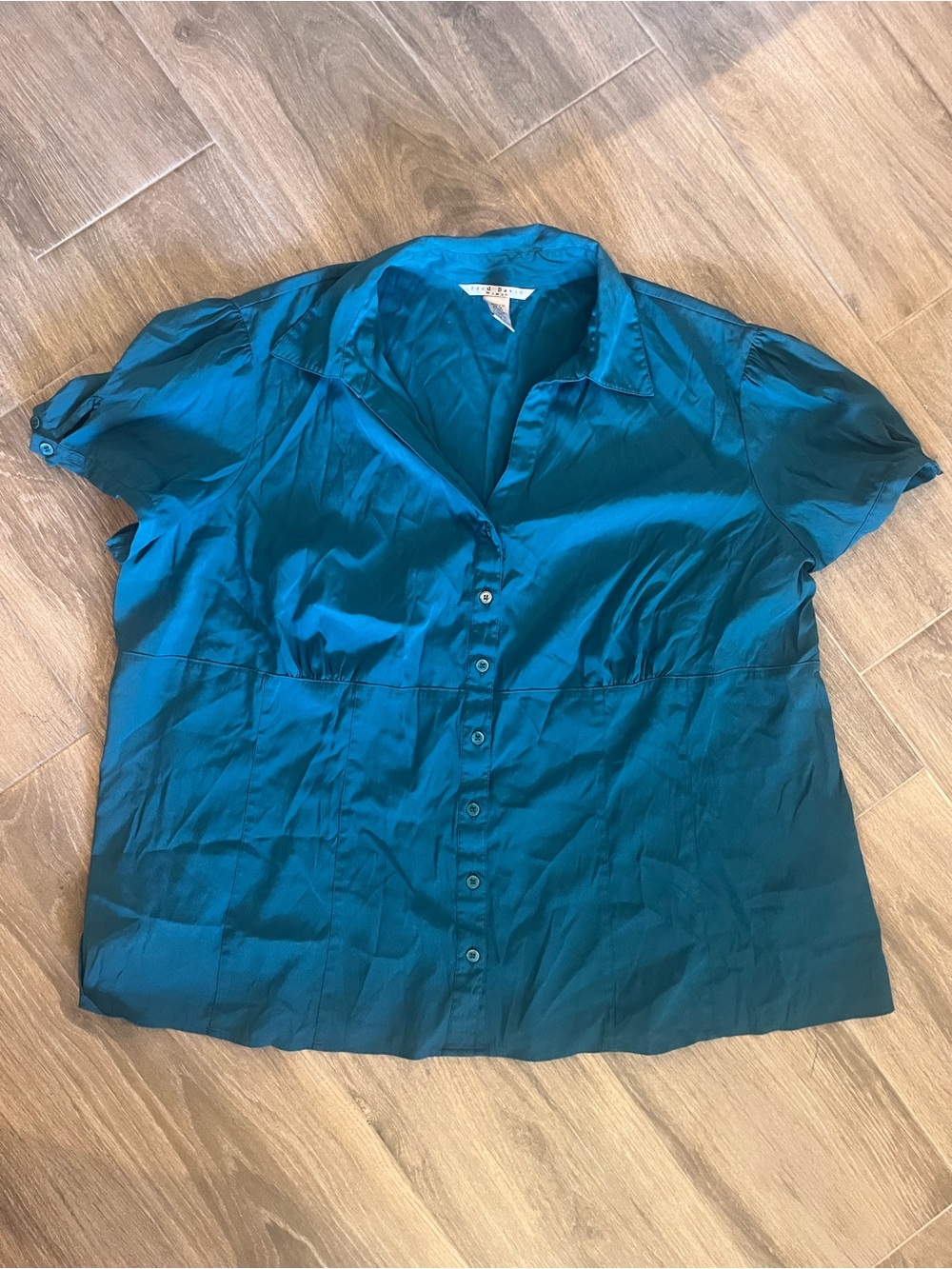 Fred David Teal Short-Sleeve Button-Down Blouse